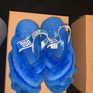 Disco cross Blue Fluffy UGG Slippers